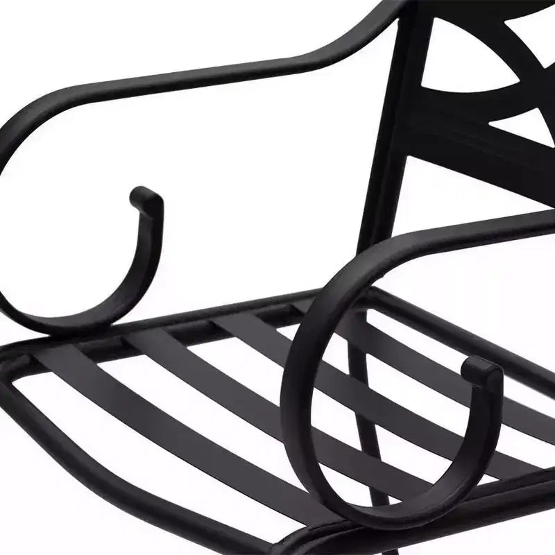 7pc Outdoor Dining Set: Black/Beige, Steel Frame, Water & Rust Resistant, 6 Arm Chairs, Rectangle Table, Patio Furniture