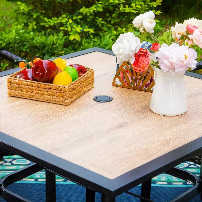 5pc Patio Set with Square Steel Table & Lightweight Aluminum Frame Sling Chairs - Captiva Designs