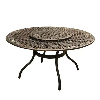 7pc Outdoor Dining Set with Ornate Traditional & Modern Contemporary Mesh Lattice Aluminum 59" Round Table - Bronze - Oakland Living
