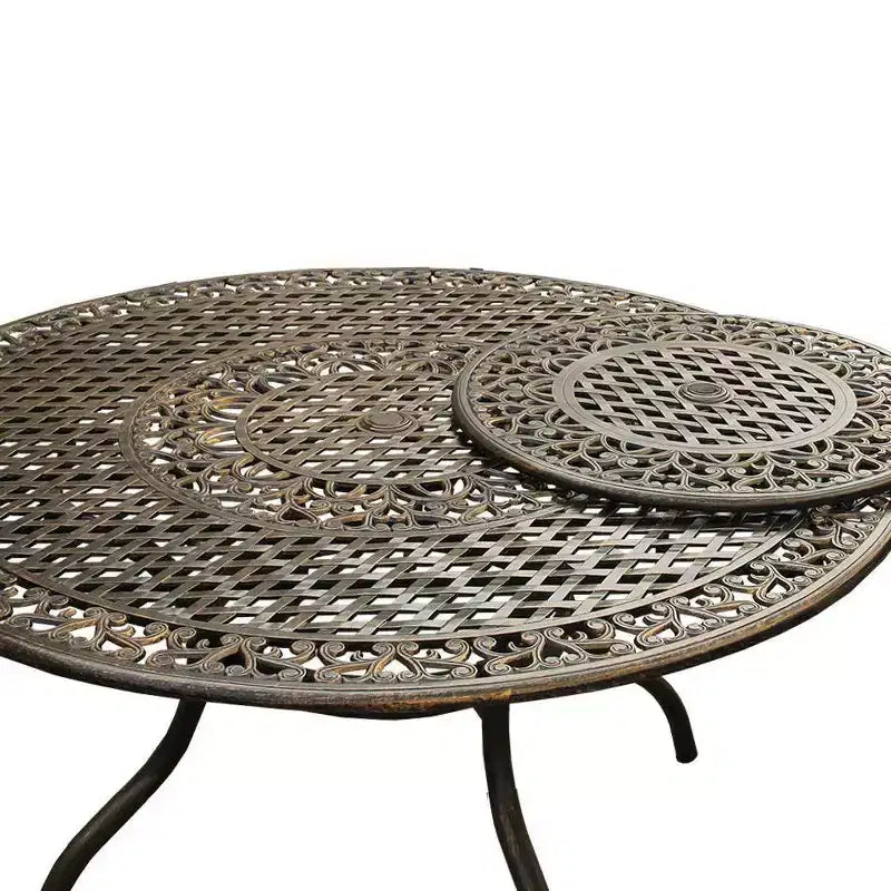 7pc Outdoor Dining Set with Ornate Traditional & Modern Contemporary Mesh Lattice Aluminum 59" Round Table - Bronze - Oakland Living