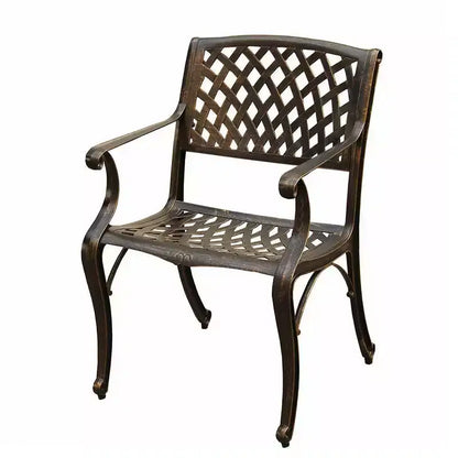 7pc Outdoor Dining Set with Ornate Traditional & Modern Contemporary Mesh Lattice Aluminum 59" Round Table - Bronze - Oakland Living