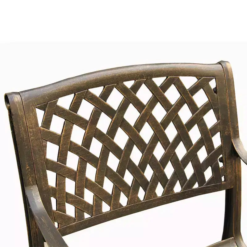 7pc Outdoor Dining Set with Ornate Traditional & Modern Contemporary Mesh Lattice Aluminum 59" Round Table - Bronze - Oakland Living