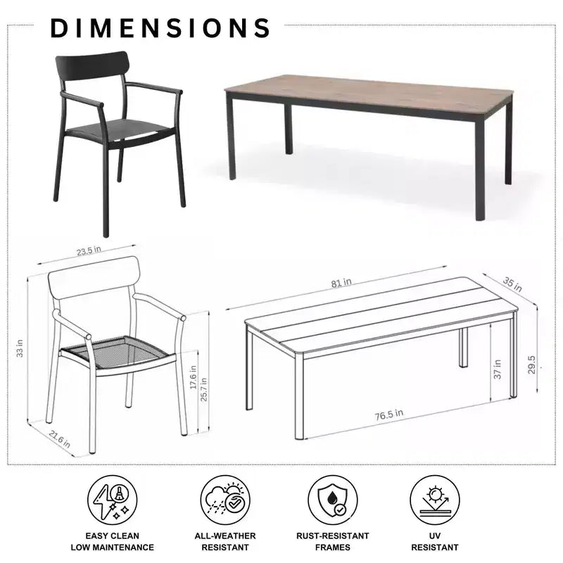 Amazonia Axe 7pc Aluminum Rectangular Patio Dining Set Black