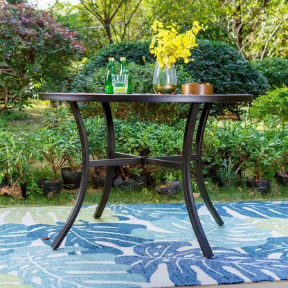 Set da pranzo da esterno 5 pezzi con sedie impilabili e tavolo rotondo in metallo - Nero - Captiva Designs: Set da patio resistente alle intemperie