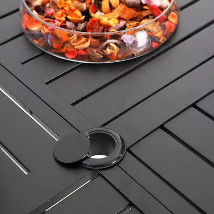 Set da pranzo da esterno 5 pezzi con sedie impilabili e tavolo rotondo in metallo - Nero - Captiva Designs: Set da patio resistente alle intemperie