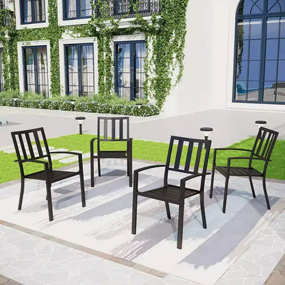 Set da pranzo da esterno 5 pezzi con sedie impilabili e tavolo rotondo in metallo - Nero - Captiva Designs: Set da patio resistente alle intemperie