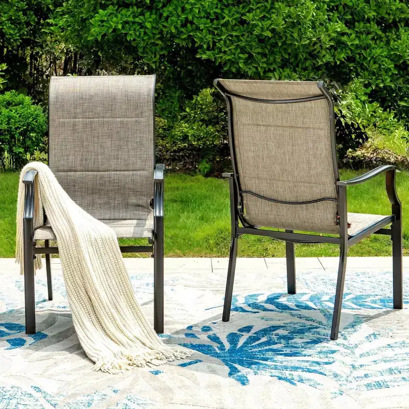7pc Outdoor Dining Set with Rectangular Table with 1.9" Umbrella Hole & Padded Textilene Chairs - Gray/Black - Captiva Designs: Steel Frame