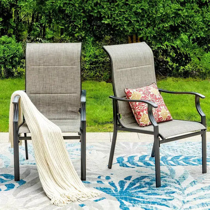 7pc Outdoor Dining Set with Rectangular Table with 1.9" Umbrella Hole & Padded Textilene Chairs - Gray/Black - Captiva Designs: Steel Frame
