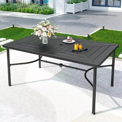 7pc Outdoor Dining Set with Rectangular Table with 1.9" Umbrella Hole & Padded Textilene Chairs - Gray/Black - Captiva Designs: Steel Frame