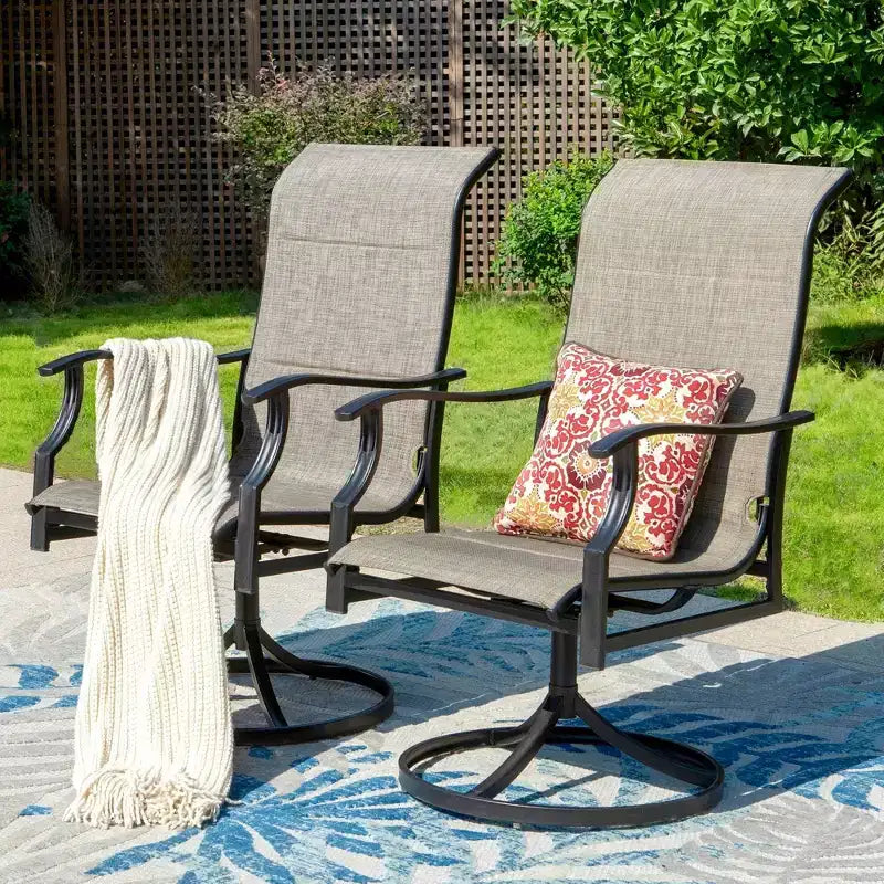7pc Outdoor Dining Set with Rectangular Table with 1.9" Umbrella Hole & Padded Textilene Chairs - Gray/Black - Captiva Designs: Steel Frame