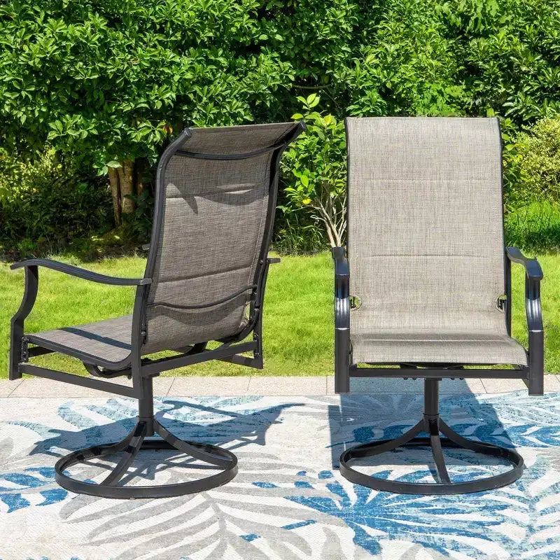 7pc Outdoor Dining Set with Rectangular Table with 1.9" Umbrella Hole & Padded Textilene Chairs - Gray/Black - Captiva Designs: Steel Frame