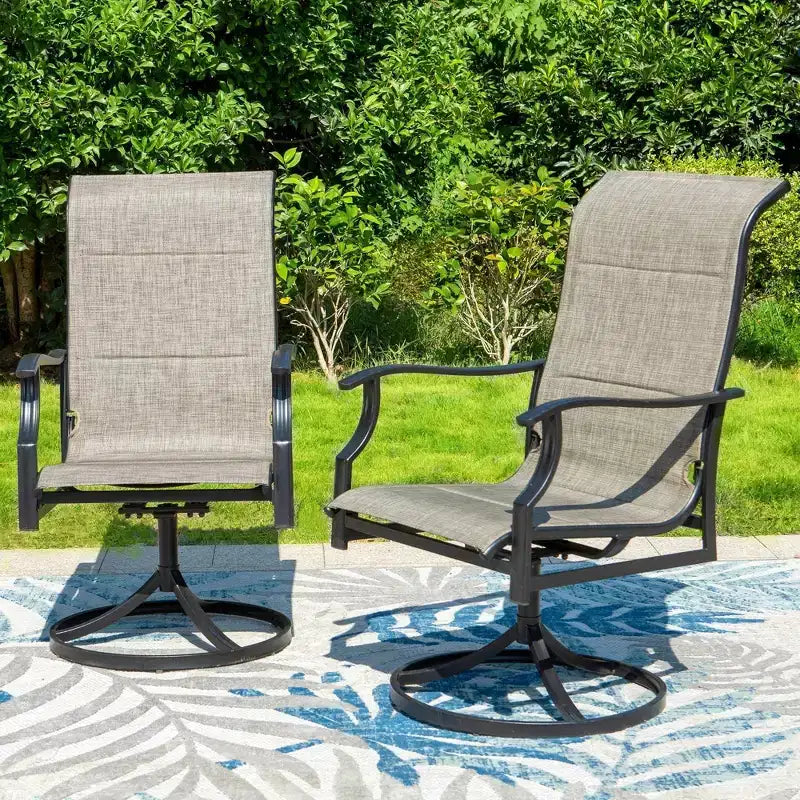 7pc Outdoor Dining Set with Rectangular Table with 1.9" Umbrella Hole & Padded Textilene Chairs - Gray/Black - Captiva Designs: Steel Frame