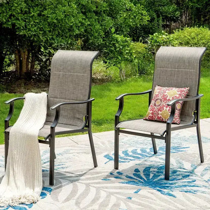 7pc Outdoor Dining Set with Rectangular Table with 1.9" Umbrella Hole & Padded Textilene Chairs - Gray/Black - Captiva Designs: Steel Frame