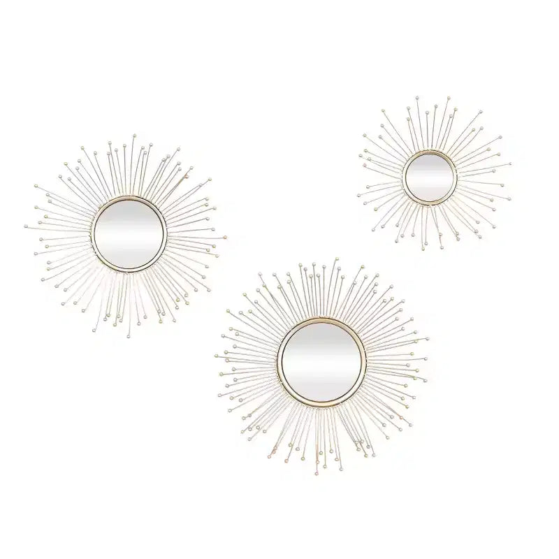 Olivia & May Metal Starburst Wall Mirror Set of 3 Gold: Iron Frame, Luxury Glam Decor, No Assembly Required