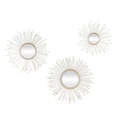 Olivia & May Metal Starburst Wall Mirror Set of 3 Gold: Iron Frame, Luxury Glam Decor, No Assembly Required