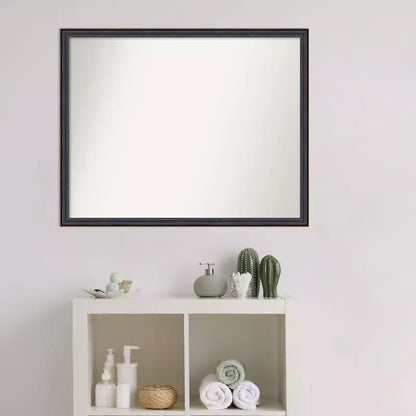 30" x 24" Non-Beveled Scoop Wood Bathroom Wall Mirror Dark Bronze - Amanti Art: Modern Rectangle, Wall Mount, Includes Hardware