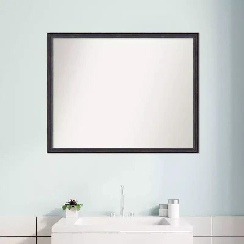 30" x 24" Non-Beveled Scoop Wood Bathroom Wall Mirror Dark Bronze - Amanti Art: Modern Rectangle, Wall Mount, Includes Hardware