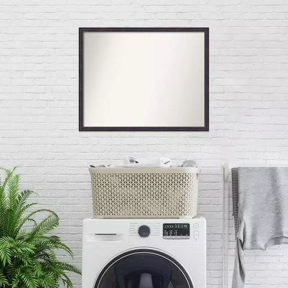 30" x 24" Non-Beveled Scoop Wood Bathroom Wall Mirror Dark Bronze - Amanti Art: Modern Rectangle, Wall Mount, Includes Hardware