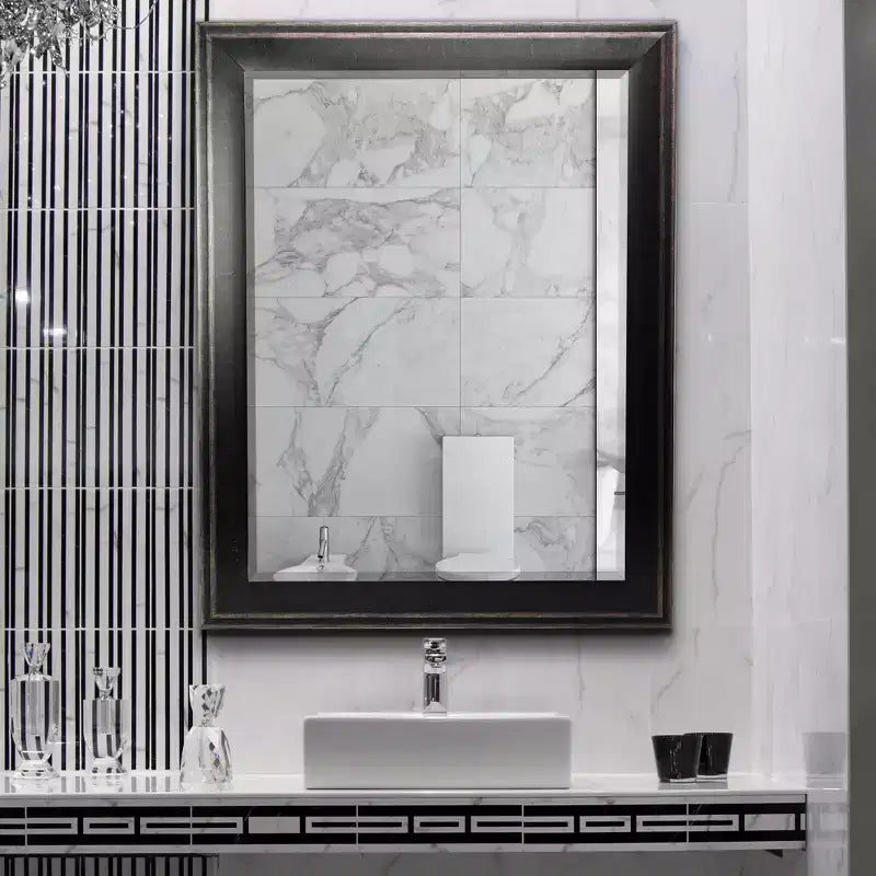 31.5" x 43.5" Two-Toned Frame Mirror Black - Head West: Beveled Glass, Antique Texture, No Assembly Required