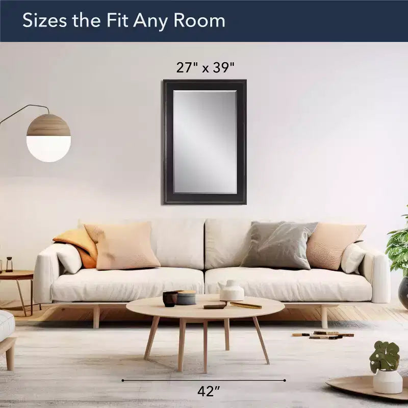 31.5" x 43.5" Two-Toned Frame Mirror Black - Head West: Beveled Glass, Antique Texture, No Assembly Required