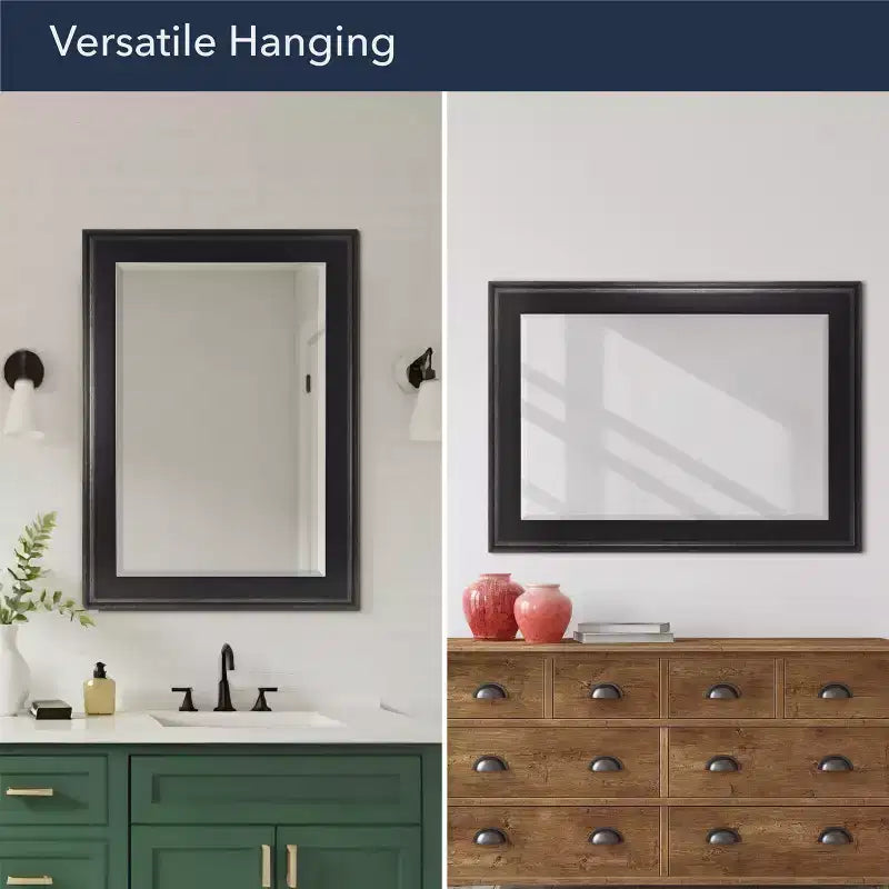 31.5" x 43.5" Two-Toned Frame Mirror Black - Head West: Beveled Glass, Antique Texture, No Assembly Required