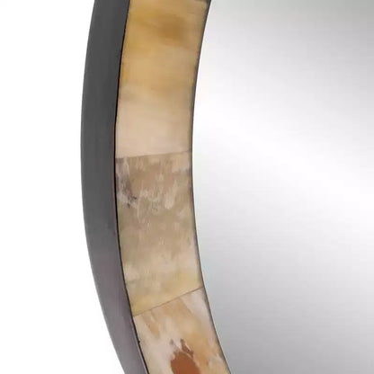 Howard Elliott 24" Godfrey Round Beveled Wall Mirror White and Tan Tiled Horn Frame