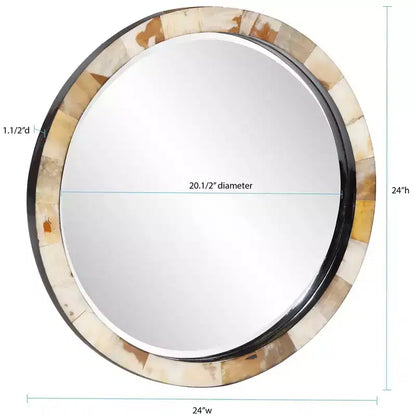Howard Elliott 24" Godfrey Round Beveled Wall Mirror White and Tan Tiled Horn Frame