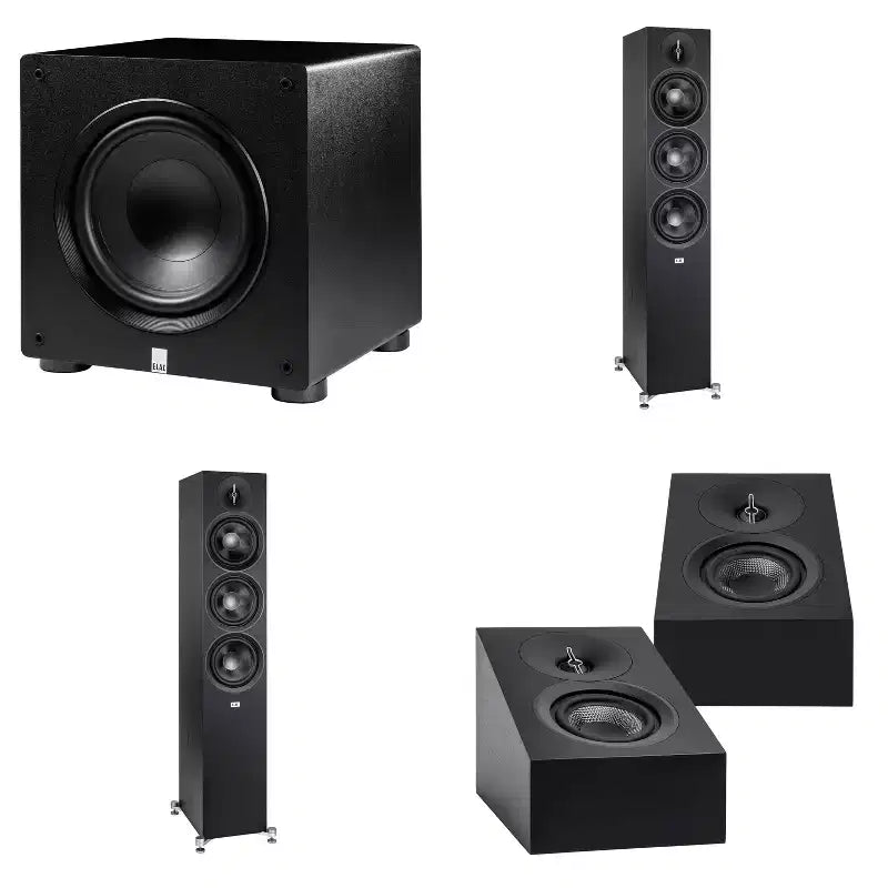 Elac DF63-BK - Debut 3.0 6.5 Floor Speaker - Black (Pair), ELAC DA43-BK Debut 3.0 - DA43-BK Atmos / On Wall speaker, Elac PS350 Subwoofer
