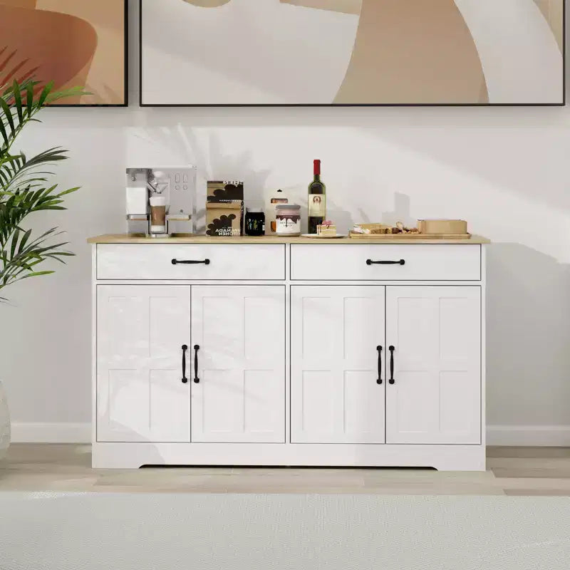 AndMakers White Wood 55.91 in. Sideboard with Shaker Style Design Doors