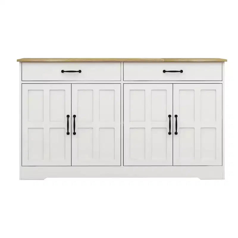 Credenza AndMakers in legno bianco da 55,91 pollici con ante dal design Shaker