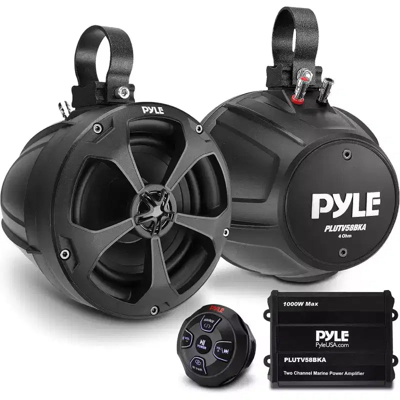 5.25 Waterproof Marine Speakers for Outdoor Sound with 2-Channel Amplifier + Bluetooth Control, 1000W Power, Compact Design