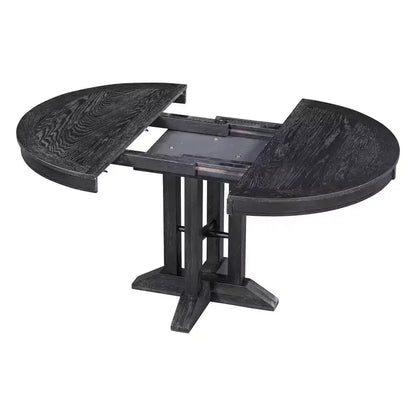 Whisen Farmhouse Style Wood Extendable Pedestal Base Dining Table with 14 in. Leaf