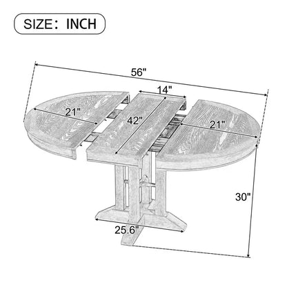Whisen Farmhouse Style Wood Extendable Pedestal Base Dining Table with 14 in. Leaf