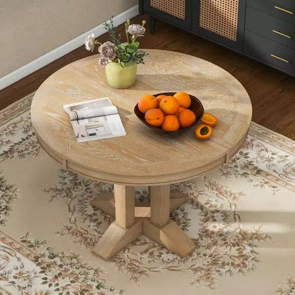 Whisen Farmhouse Style Wood Extendable Pedestal Base Dining Table with 14 in. Leaf