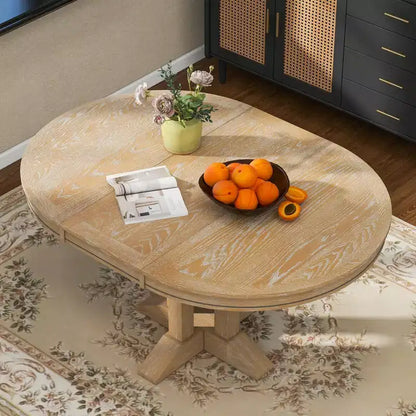 Whisen Farmhouse Style Wood Extendable Pedestal Base Dining Table with 14 in. Leaf