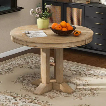 Whisen Farmhouse Style Wood Extendable Pedestal Base Dining Table with 14 in. Leaf