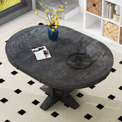 Whisen Farmhouse Style Wood Extendable Pedestal Base Dining Table with 14 in. Leaf