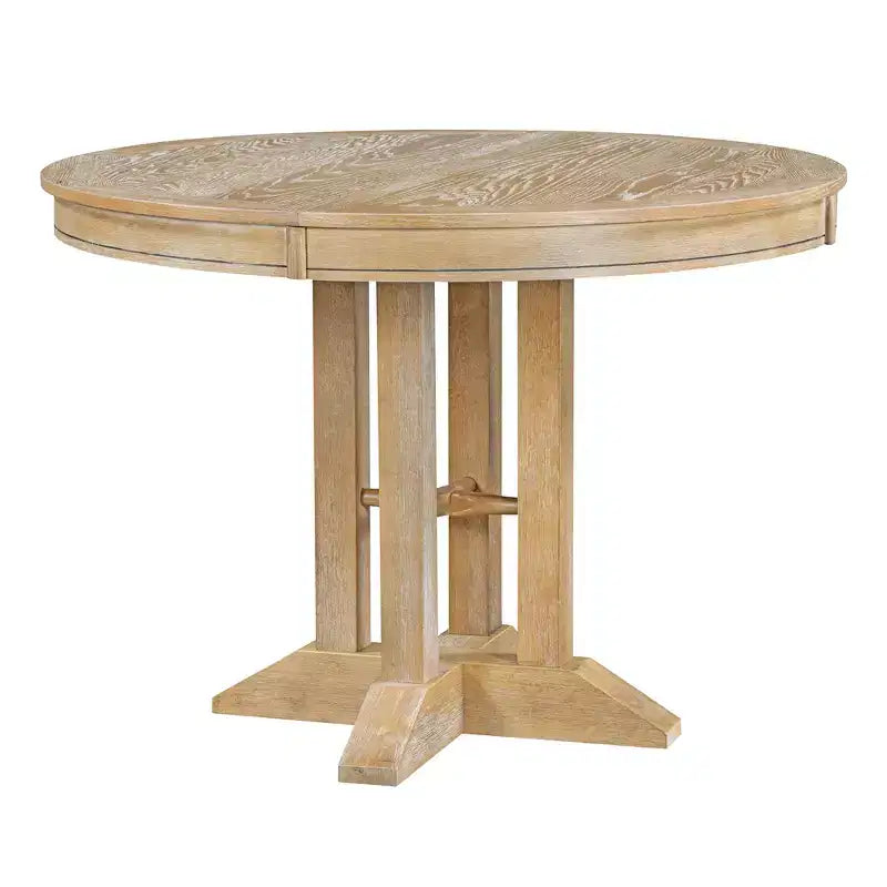 Whisen Farmhouse Style Wood Extendable Pedestal Base Dining Table with 14 in. Leaf