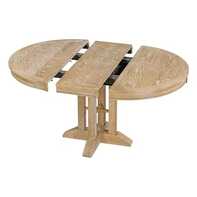 Whisen Farmhouse Style Wood Extendable Pedestal Base Dining Table with 14 in. Leaf