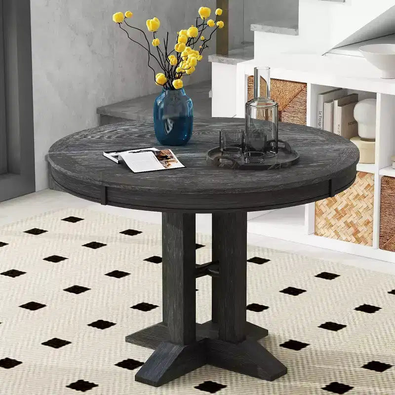 Whisen Farmhouse Style Wood Extendable Pedestal Base Dining Table with 14 in. Leaf