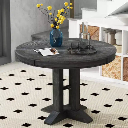 Whisen Farmhouse Style Wood Extendable Pedestal Base Dining Table with 14 in. Leaf