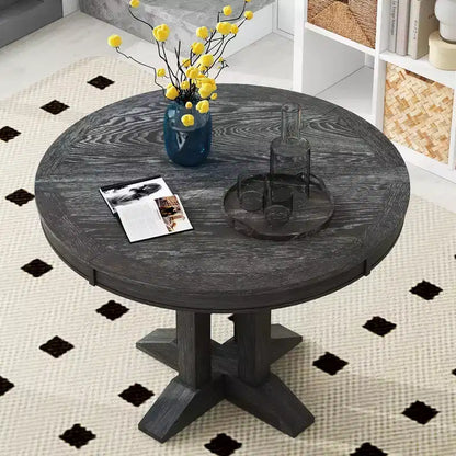 Whisen Farmhouse Style Wood Extendable Pedestal Base Dining Table with 14 in. Leaf