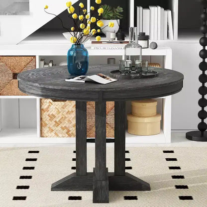 Whisen Farmhouse Style Wood Extendable Pedestal Base Dining Table with 14 in. Leaf