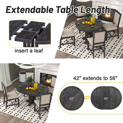 Whisen Farmhouse Style Wood Extendable Pedestal Base Dining Table with 14 in. Leaf