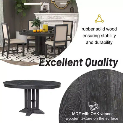 Whisen Farmhouse Style Wood Extendable Pedestal Base Dining Table with 14 in. Leaf