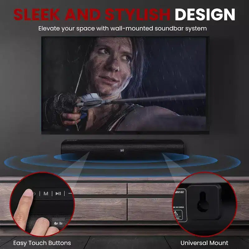 Pyle Wave Base Soundbar Wireless BT Streaming da Tavolo - Nero - PSBV162 - Include Telecomando e HDMI (ARC)
