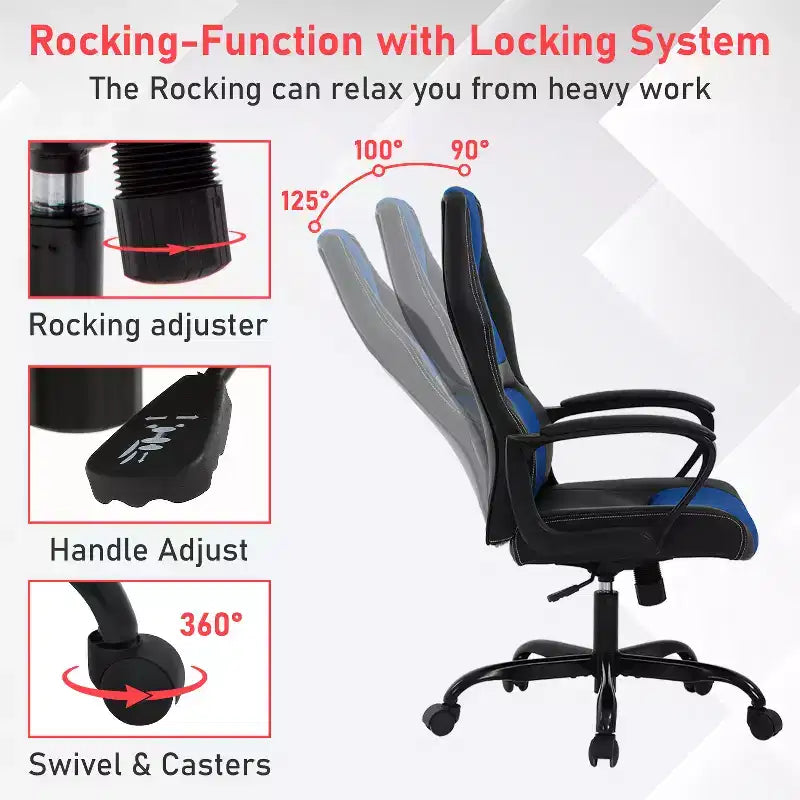 BestMassage Sedia da Gaming Sedia da Ufficio con Supporto Lombare Altezza Regolabile Sedia Direzionale in Pelle PU per Donne Uomini Adulti