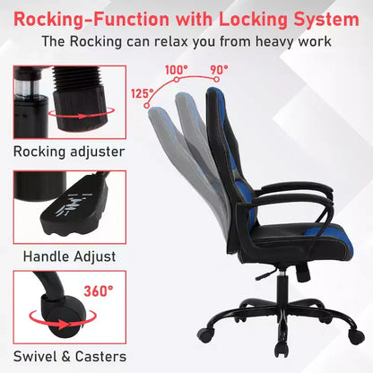 BestMassage Sedia da Gaming Sedia da Ufficio con Supporto Lombare Altezza Regolabile Sedia Direzionale in Pelle PU per Donne Uomini Adulti