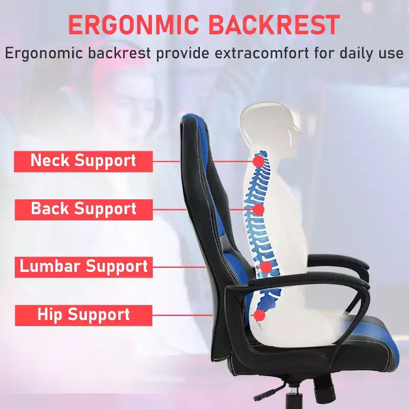 BestMassage Sedia da Gaming Sedia da Ufficio con Supporto Lombare Altezza Regolabile Sedia Direzionale in Pelle PU per Donne Uomini Adulti
