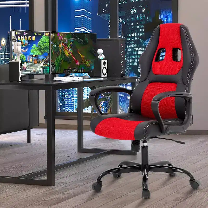 BestMassage Sedia da Gaming Sedia da Ufficio con Supporto Lombare Altezza Regolabile Sedia Direzionale in Pelle PU per Donne Uomini Adulti